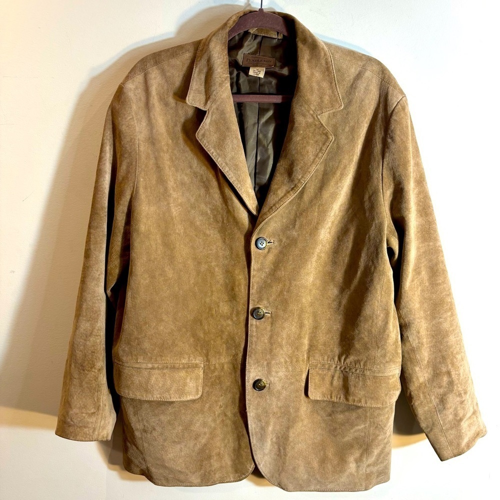 PENDLETON Sz M Light Tan Soft Suede Blazer Jacket Lined Pockets Unisex